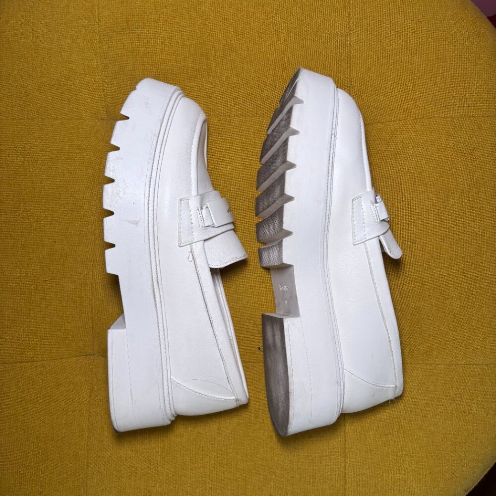 Bershka Women’s White Chunky Square-Toe Loafers Slip-On Platform Casual Shoes - Picture 3 of 5